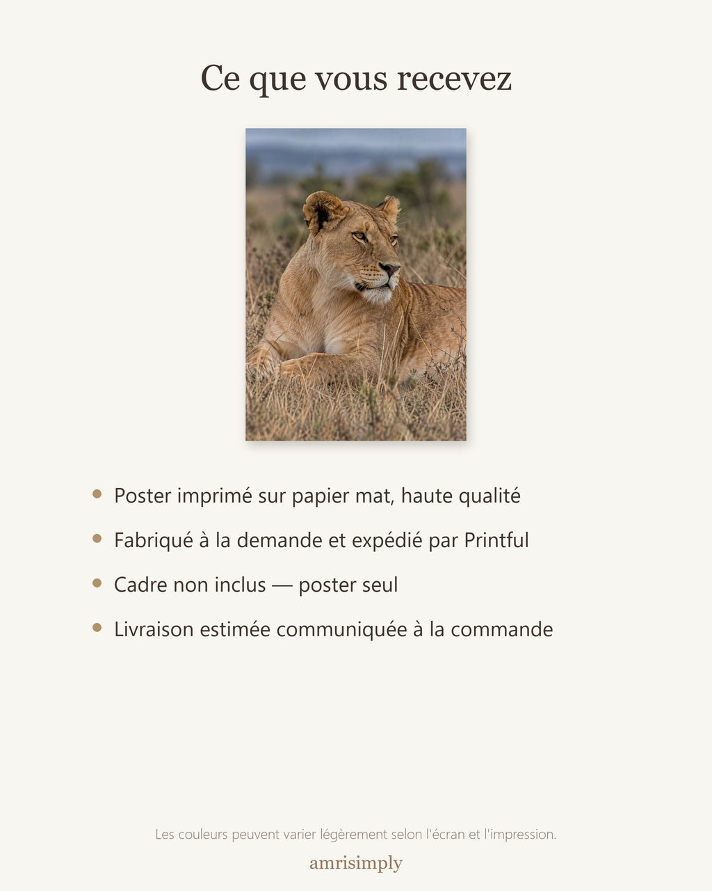 Poster Lionne couchée Sans Cadre - Affiche Animaux Sauvages - Papier Mat - Décoration Murale