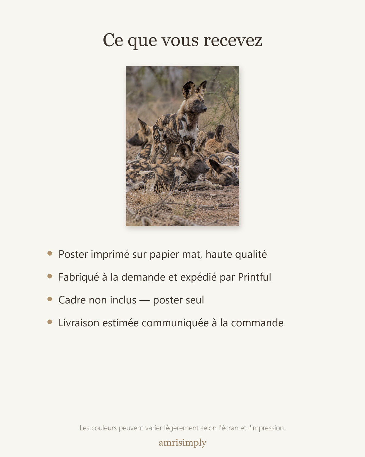 Poster Meute de lycaons Sans Cadre - Affiche Animaux Sauvages - Papier Mat - Décoration Murale