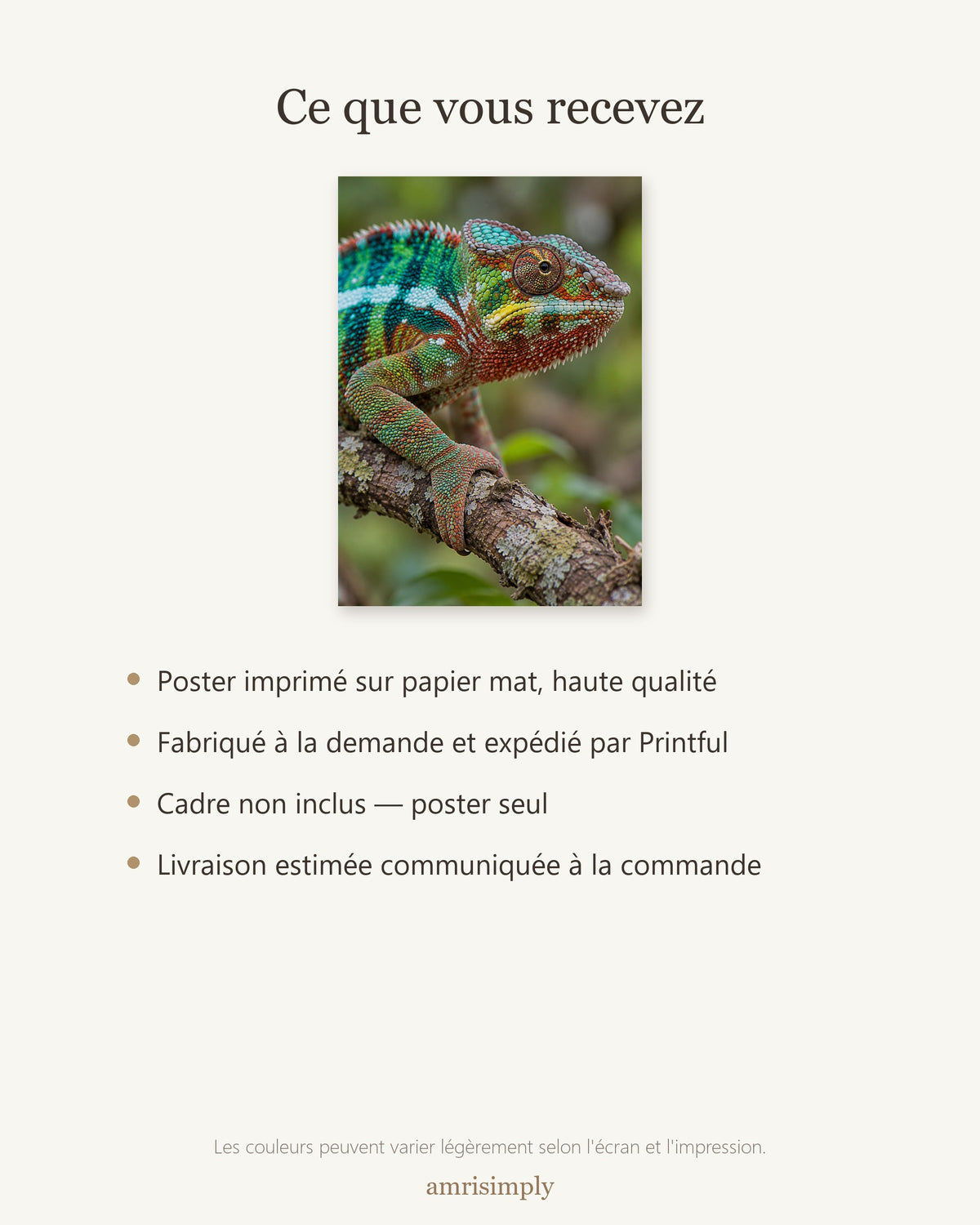 Poster Caméléon panthère Sans Cadre - Affiche Animaux Sauvages - Papier Mat - Décoration Murale