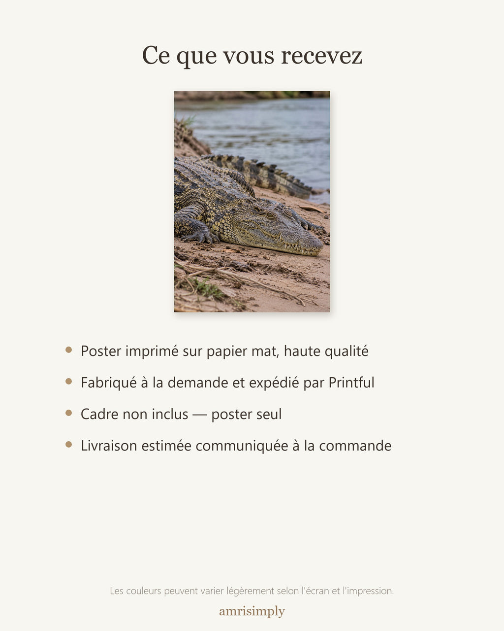 Poster Crocodile du Nil Sans Cadre - Affiche Animaux Sauvages - Papier Mat - Décoration Murale