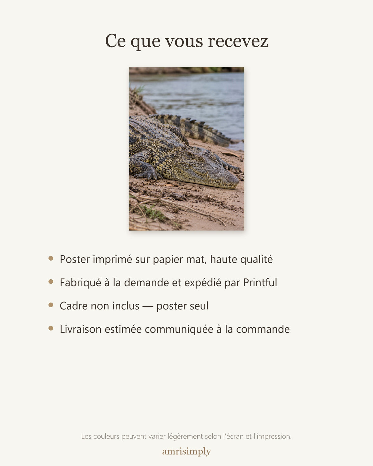 Poster Crocodile du Nil Sans Cadre - Affiche Animaux Sauvages - Papier Mat - Décoration Murale