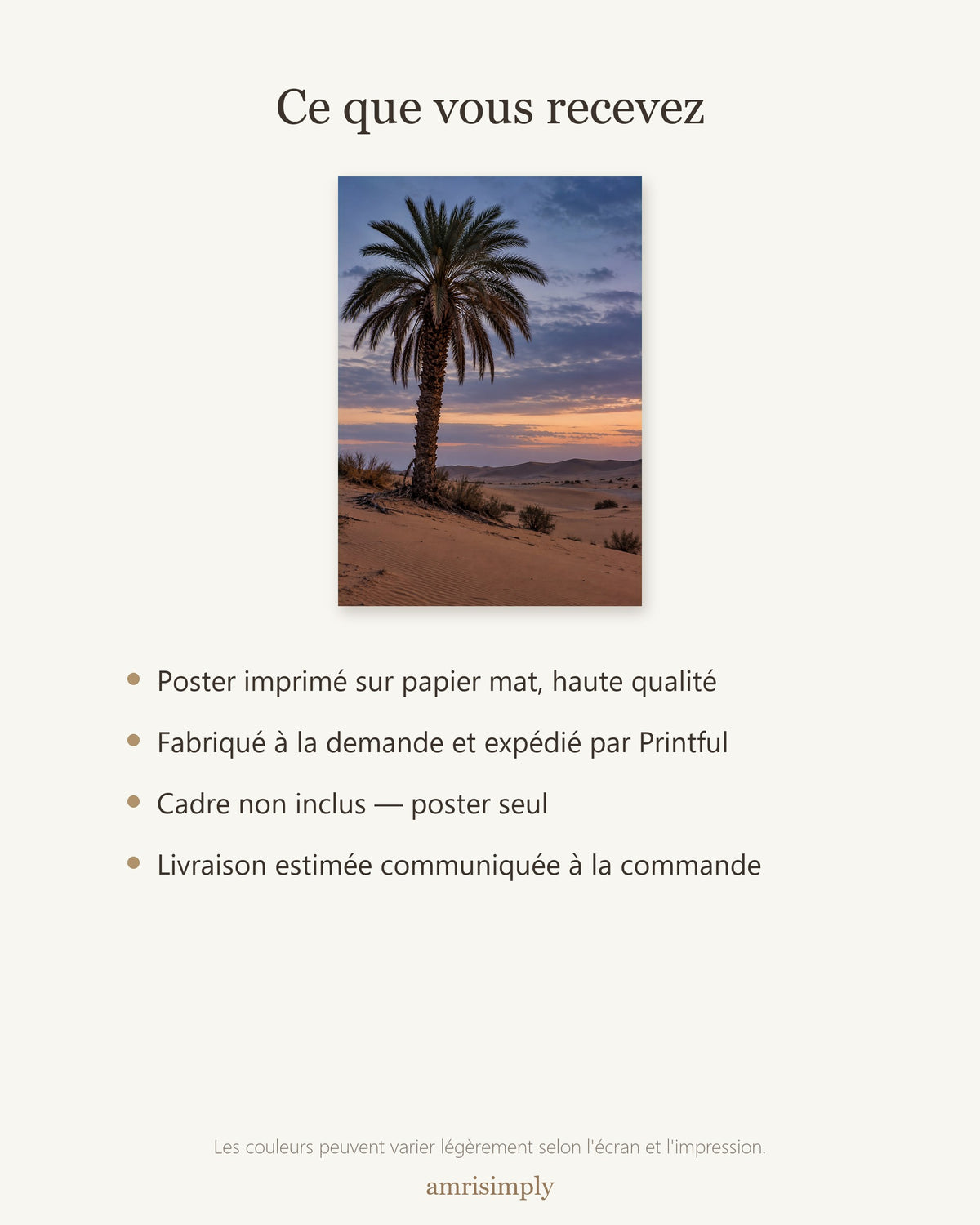Poster Palmier dattier sur dune Sans Cadre - Affiche Nature - Papier Mat - Décoration Murale